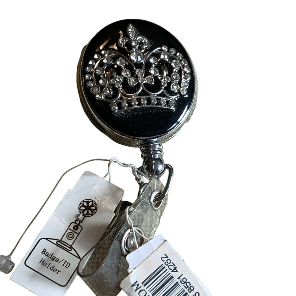 Fancy badge or id holder. Rhinestone crown decoration.